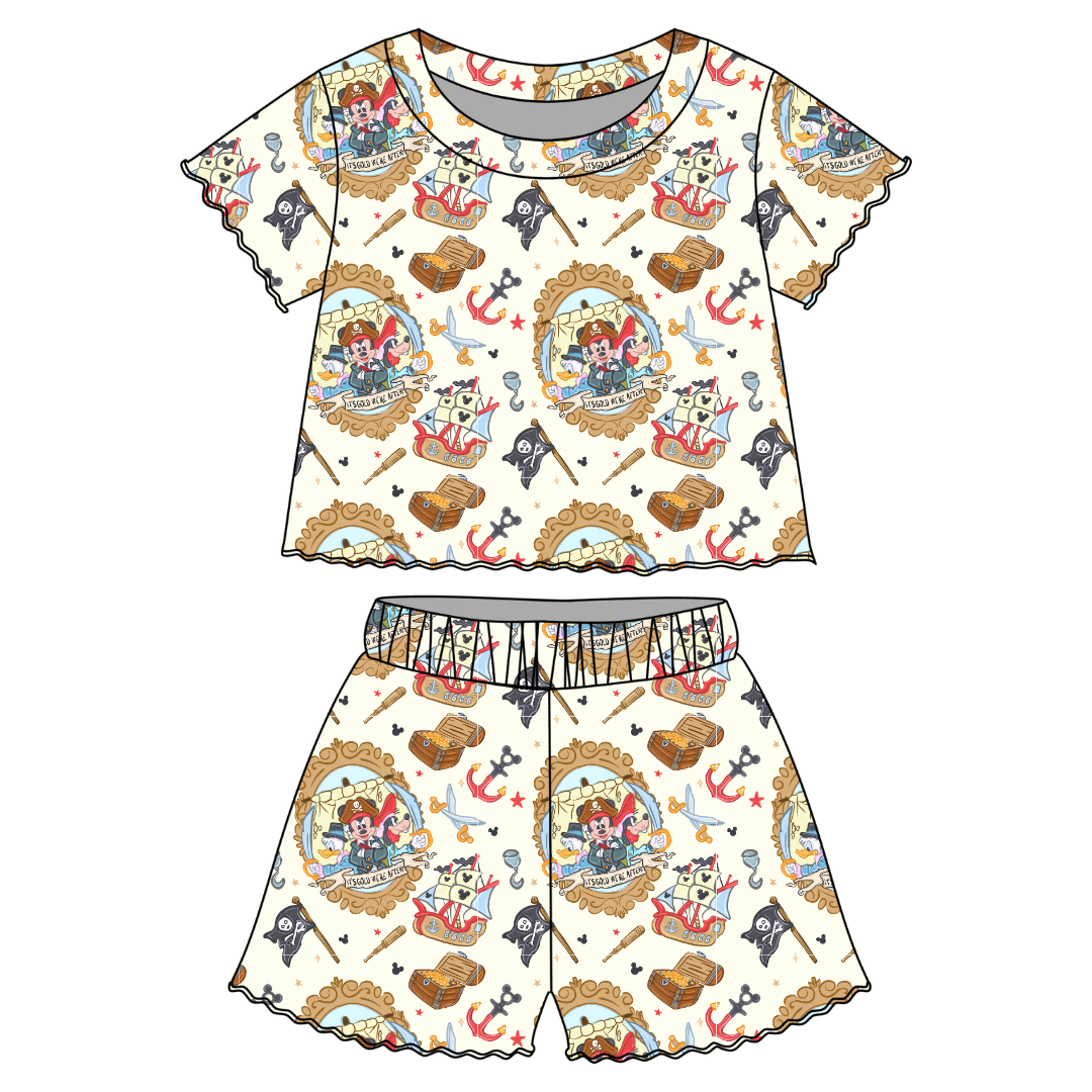 Ahoy, Matey! Orchid Ruffle Short Sleeve Short Set Bamboo - PRE ORDER