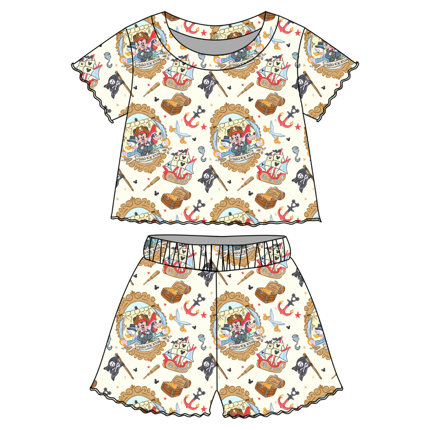 Ahoy, Matey! Orchid Ruffle Short Sleeve Short Set Bamboo - PRE ORDER