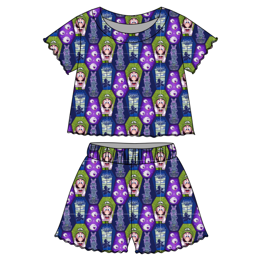 Haunted Halls - Orchid Ruffle Short Sleeve Short Set Bamboo - PRE ORDER