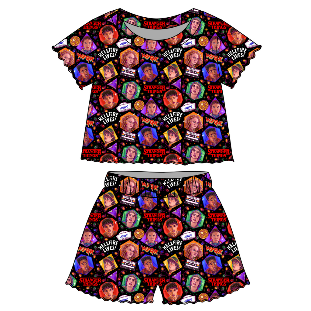 Upside Down Night - Orchid Ruffle Short Sleeve Short Set Bamboo - PRE ORDER