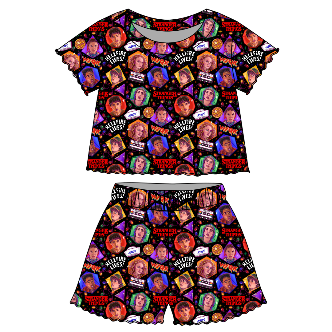 Upside Down Night - Orchid Ruffle Short Sleeve Short Set Bamboo - PRE ORDER