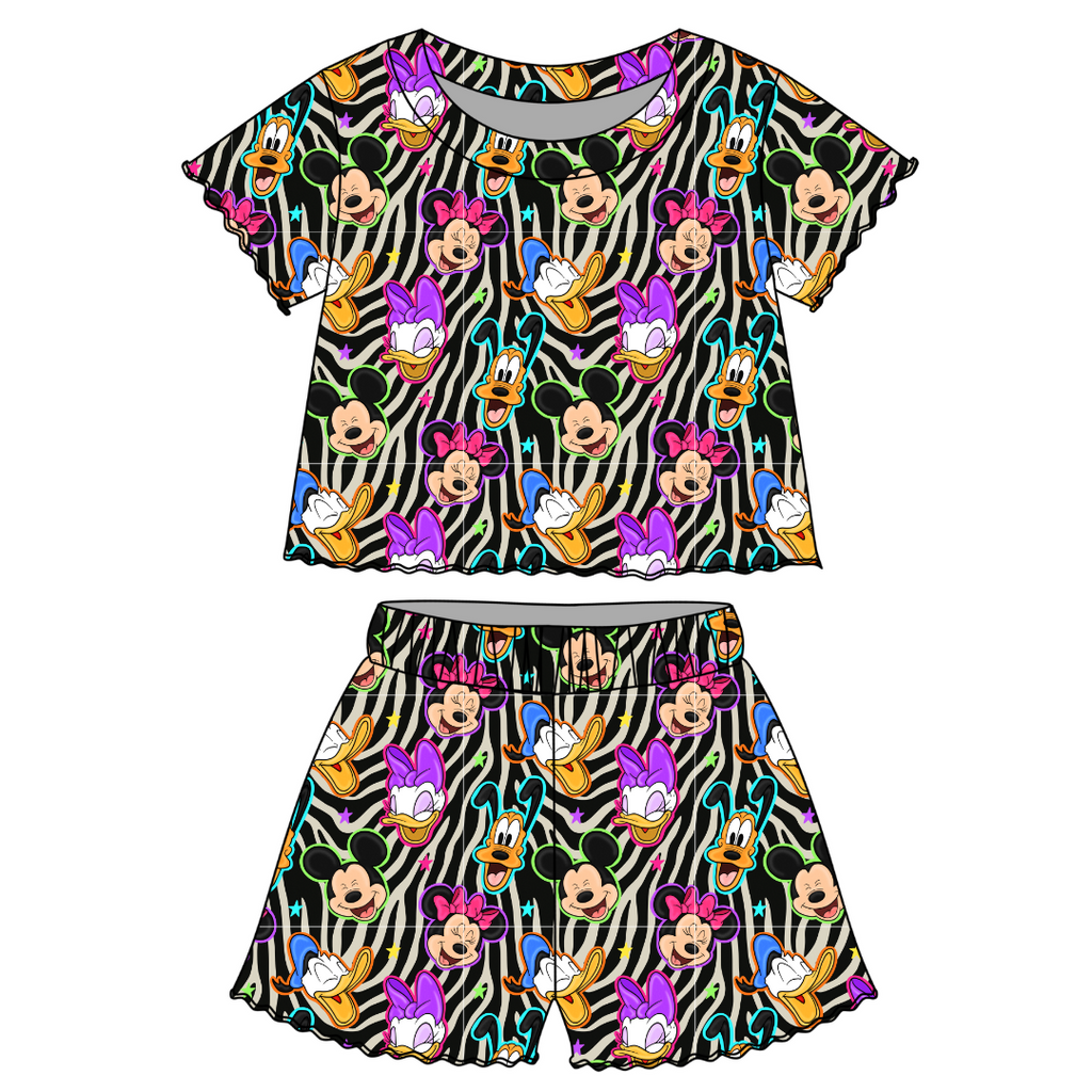 Throwback Crew - Orchid Ruffle Short Sleeve Short Set Bamboo - PRE ORDER