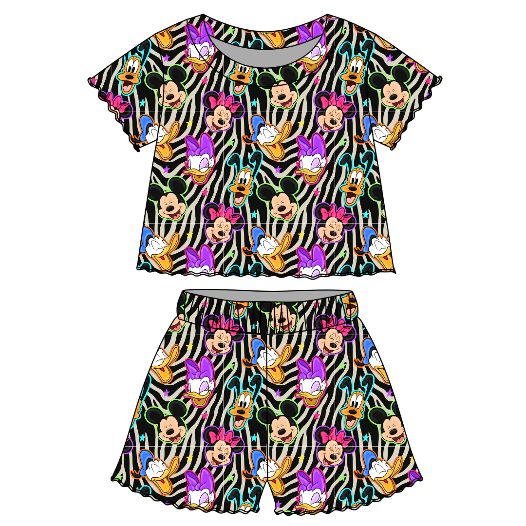 Throwback Crew - Orchid Ruffle Short Sleeve Short Set Bamboo - PRE ORDER