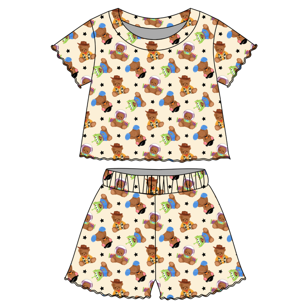 Toy Box Besties - Orchid Ruffle Short Sleeve Short Set Bamboo - PRE ORDER