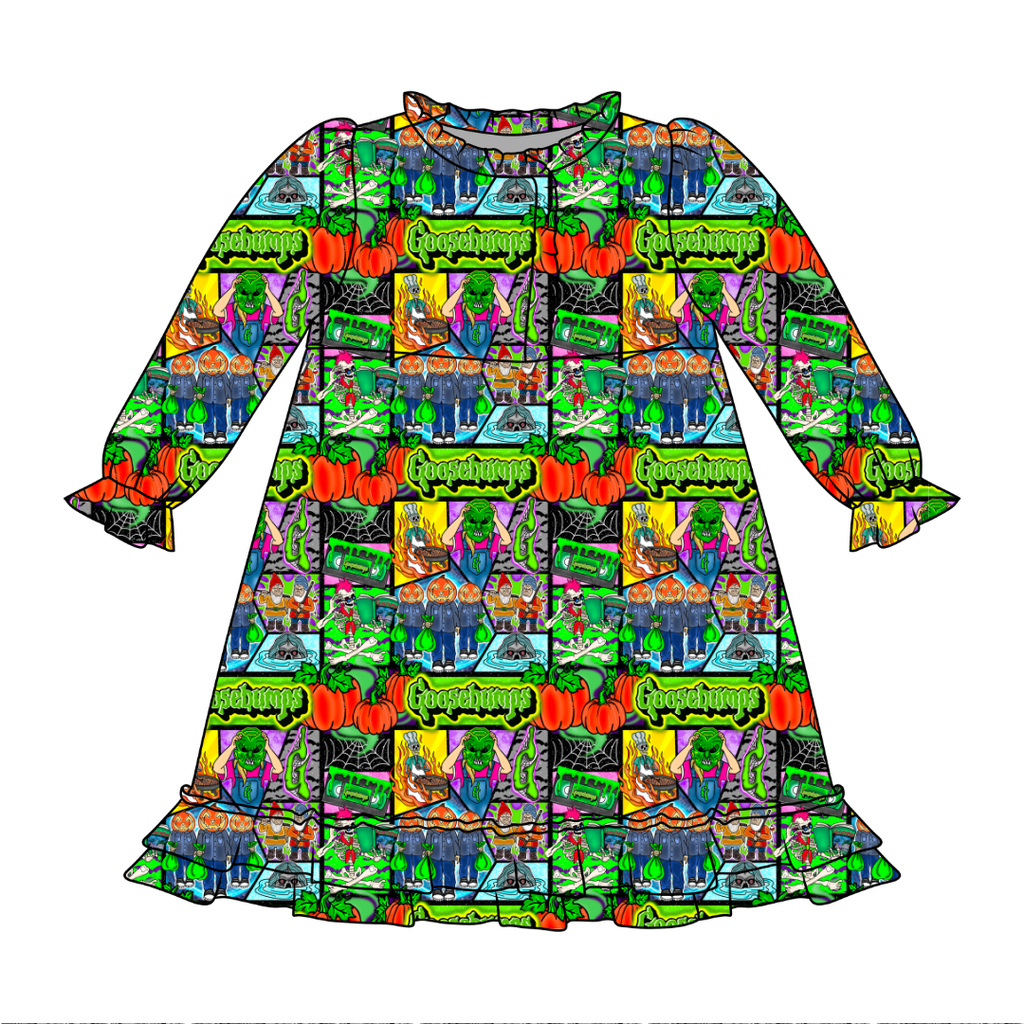 Bedtime Spooks Emerald Bamboo Long Sleeve Lounge Dress - PRE ORDER