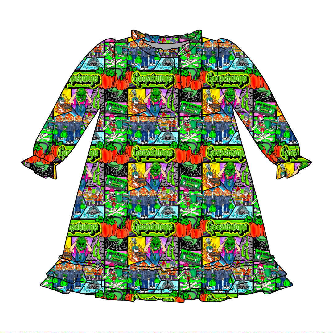 Bedtime Spooks Emerald Bamboo Long Sleeve Lounge Dress - PRE ORDER