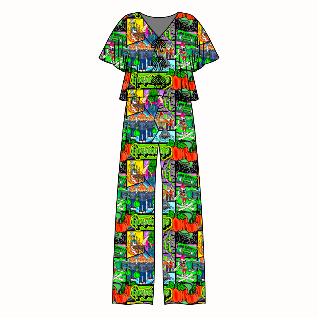Bedtime Spooks Lollipop Women's Front Tie Set Bamboo - Pre Order