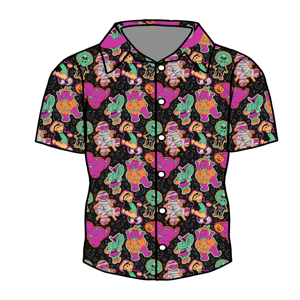 Dino Boo Bash - Twilight Men's Button Down Bamboo - Pre Order