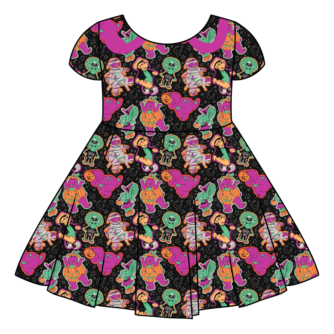 DINO BOO BASH - Honey Girl's Twirl Dress Bamboo - PRE ORDER