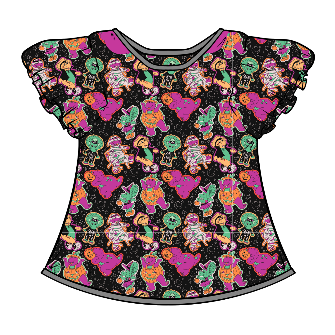 Dino Boo Bash Moon Short Sleeve Flutter Bamboo Shirt - PRE ORDER