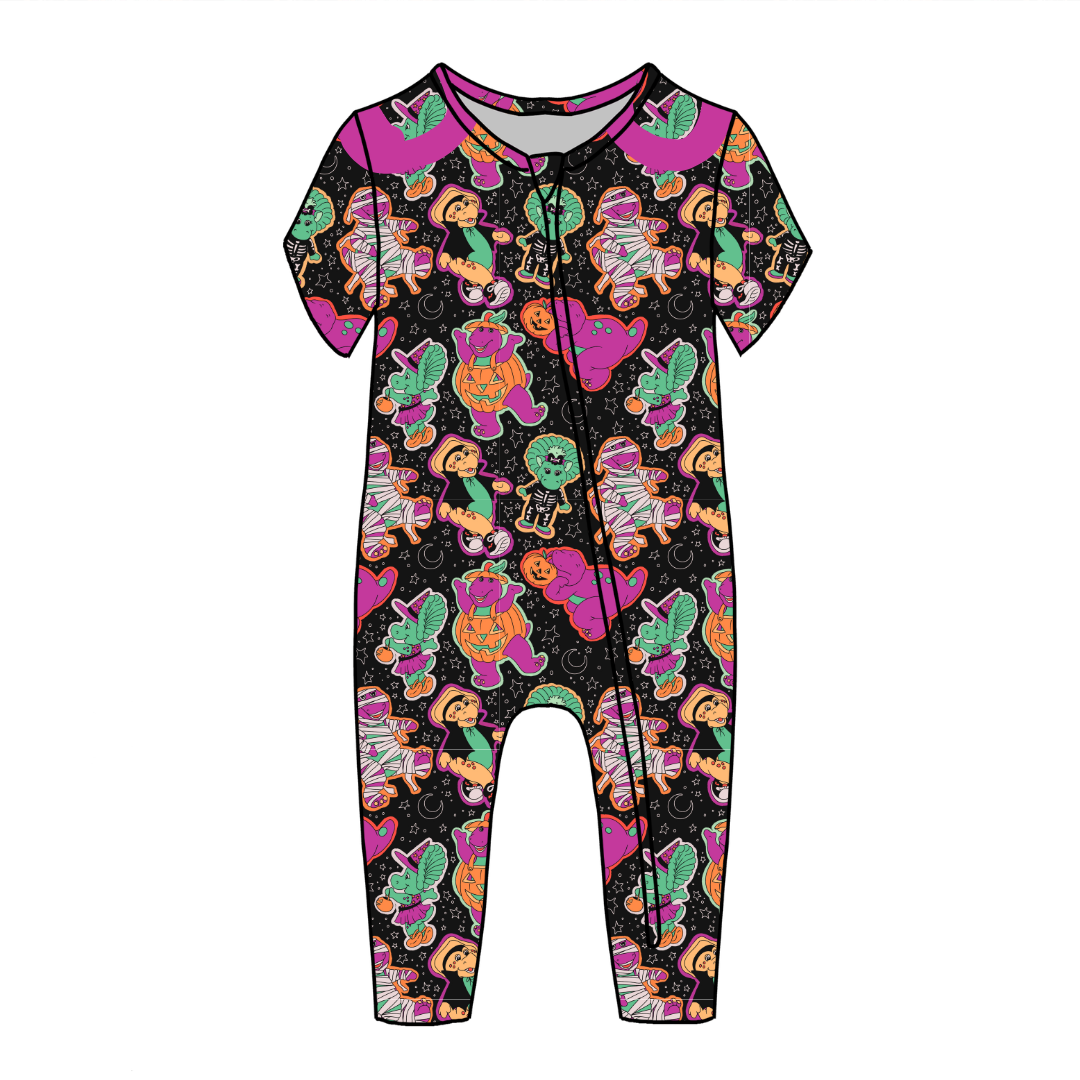 Dino Boo Bash Dandelion Short Sleeve Sleeper Bamboo - PRE ORDER