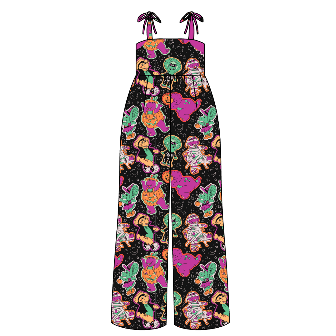 Dino Boo Bash Rene Adult Shoulder Tie Jumpsuit Bamboo - Pre Order