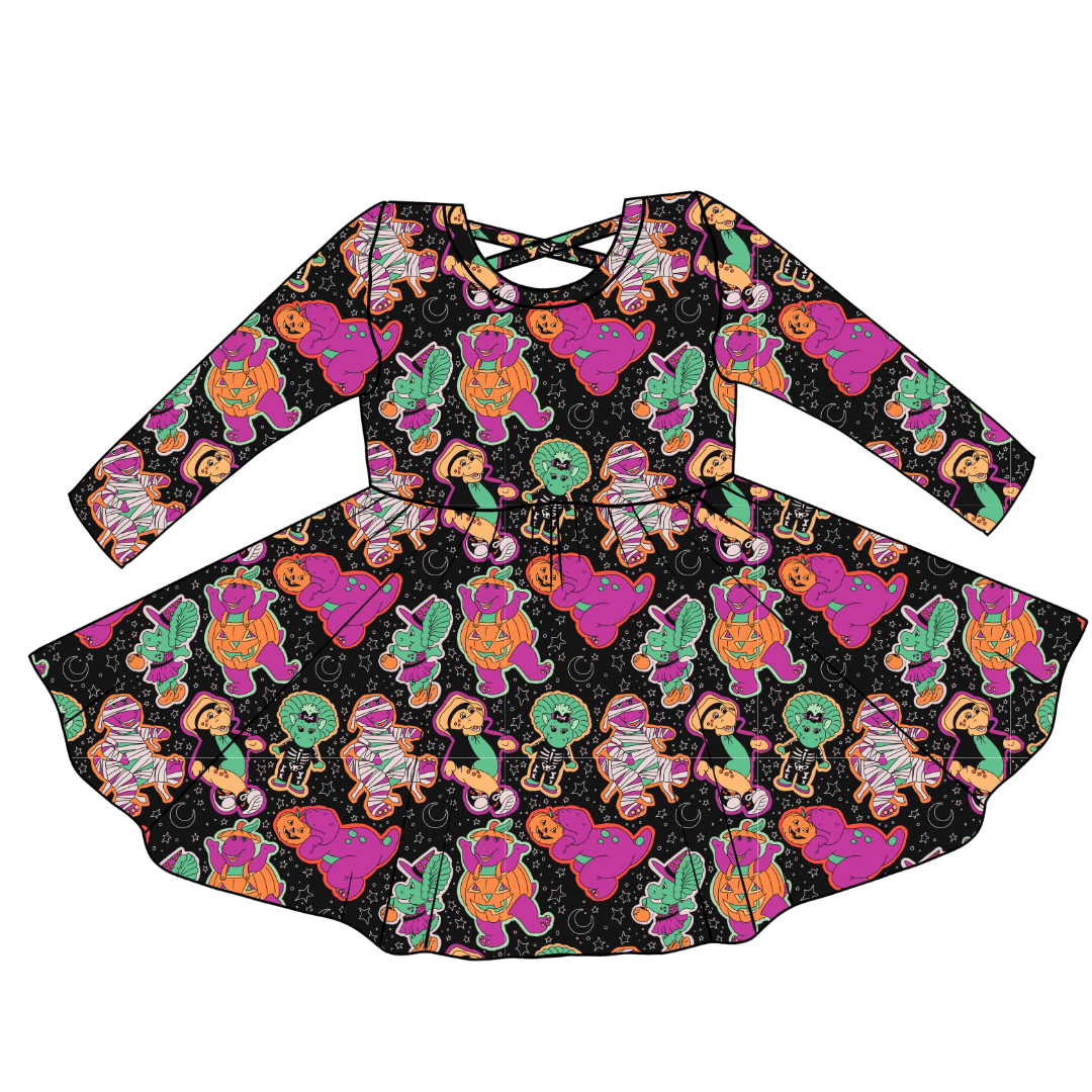 Dino Boo Bash - Violet Cross Back Long Sleeve Knit - PRE ORDER