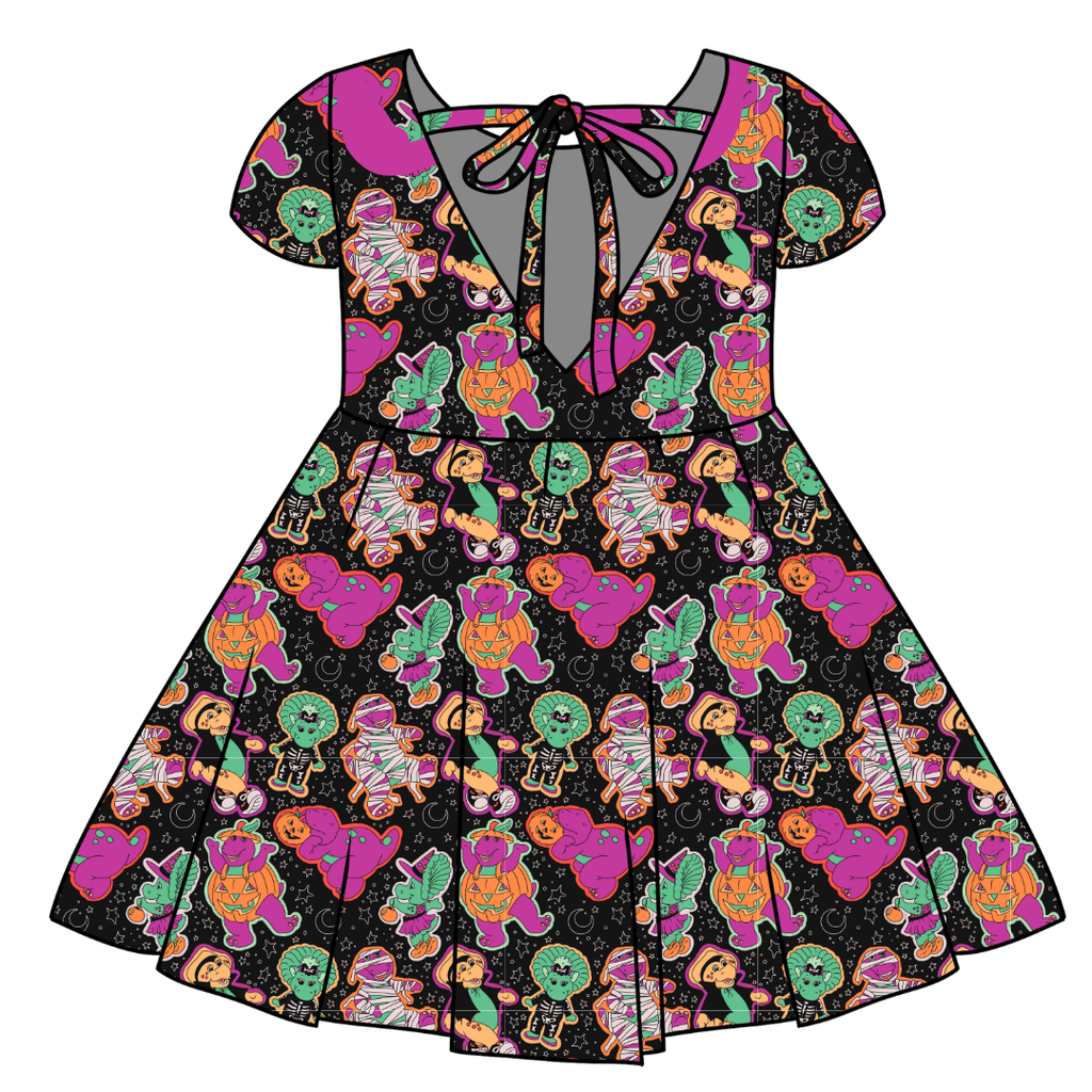 DINO BOO BASH - Honey Girl's Twirl Dress Bamboo - PRE ORDER