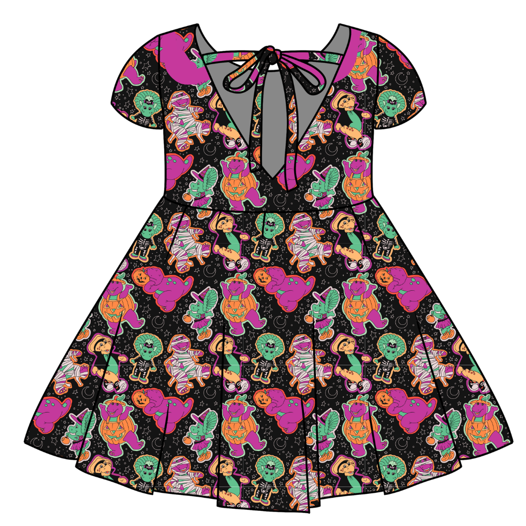DINO BOO BASH - Honey Girl's Twirl Dress Bamboo - PRE ORDER