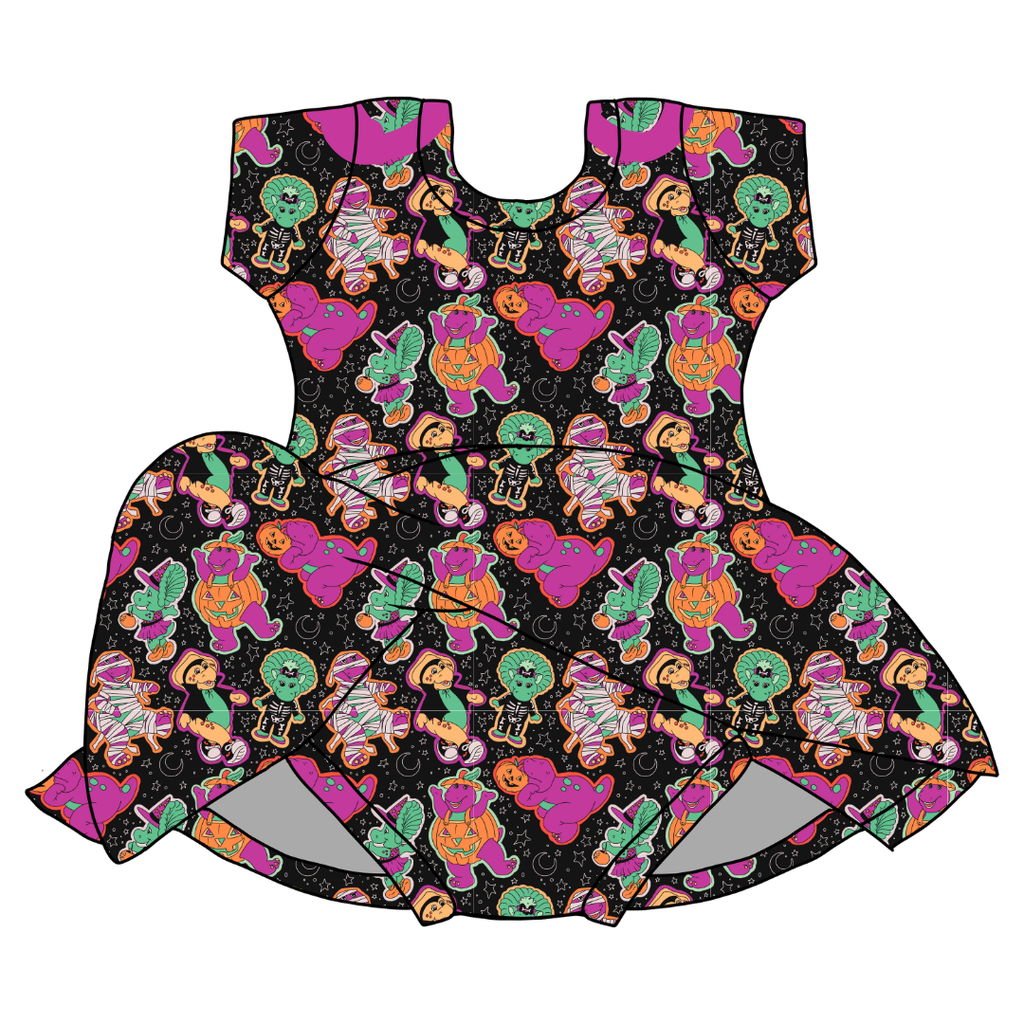 Dino Boo Bash - Chic Short sleeve Skirted Leotard Knit - PRE ORDER