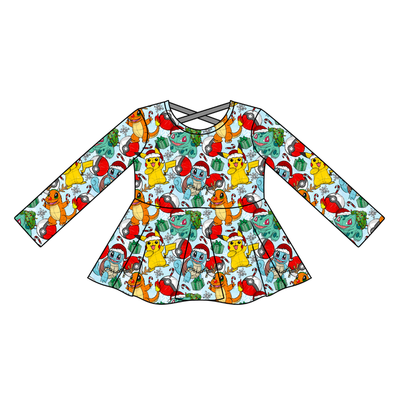 Gotta Catch Christmas Gia Long Sleeve Peplum - Knit - Pre Order - Christmas Special