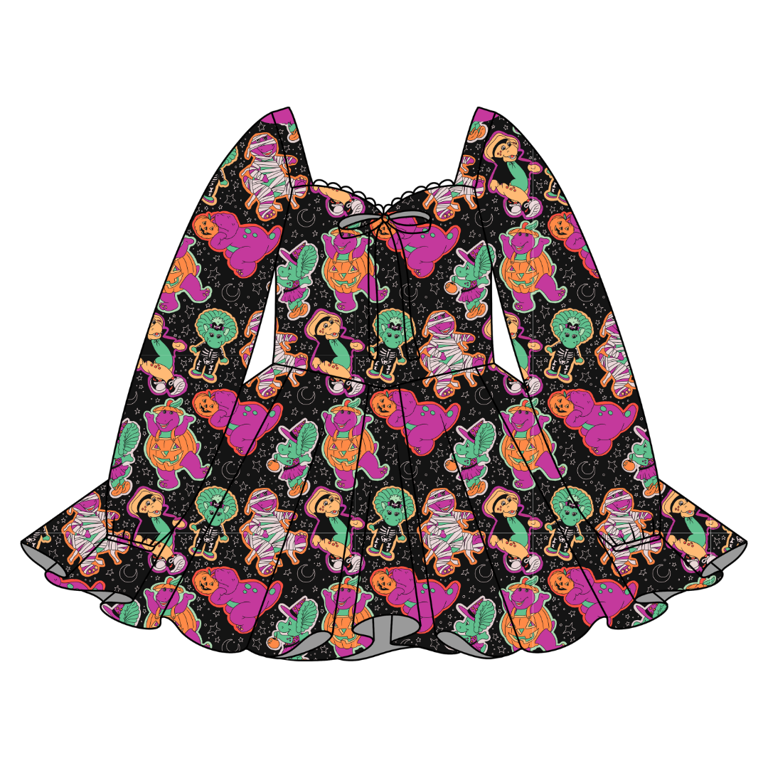 Dino Boo Bash - Chloe Long Sleeve Sweetheart Dress Knit - PRE ORDER