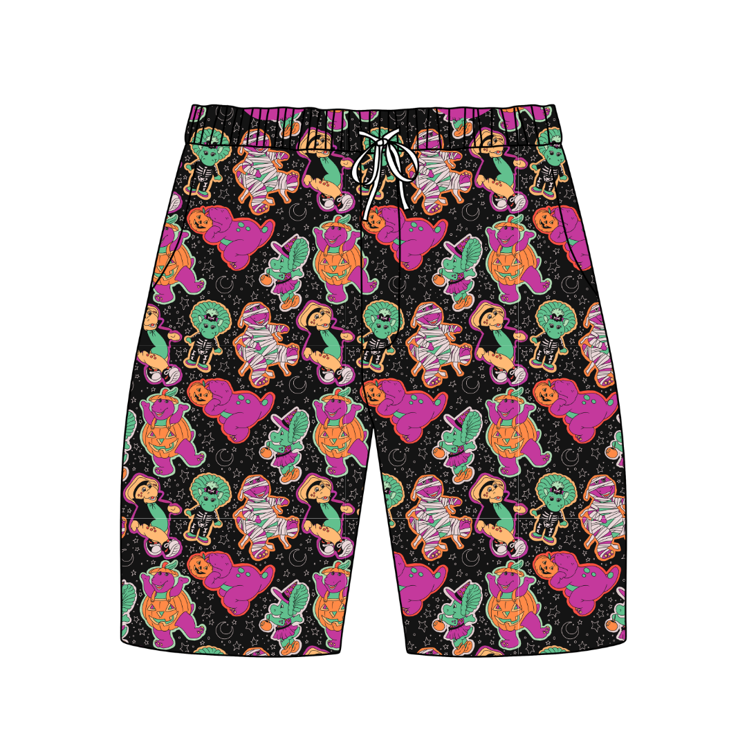 Dino Boo Bash Chill Extended Length Adult Pajama Bamboo Shorts - Pre Order