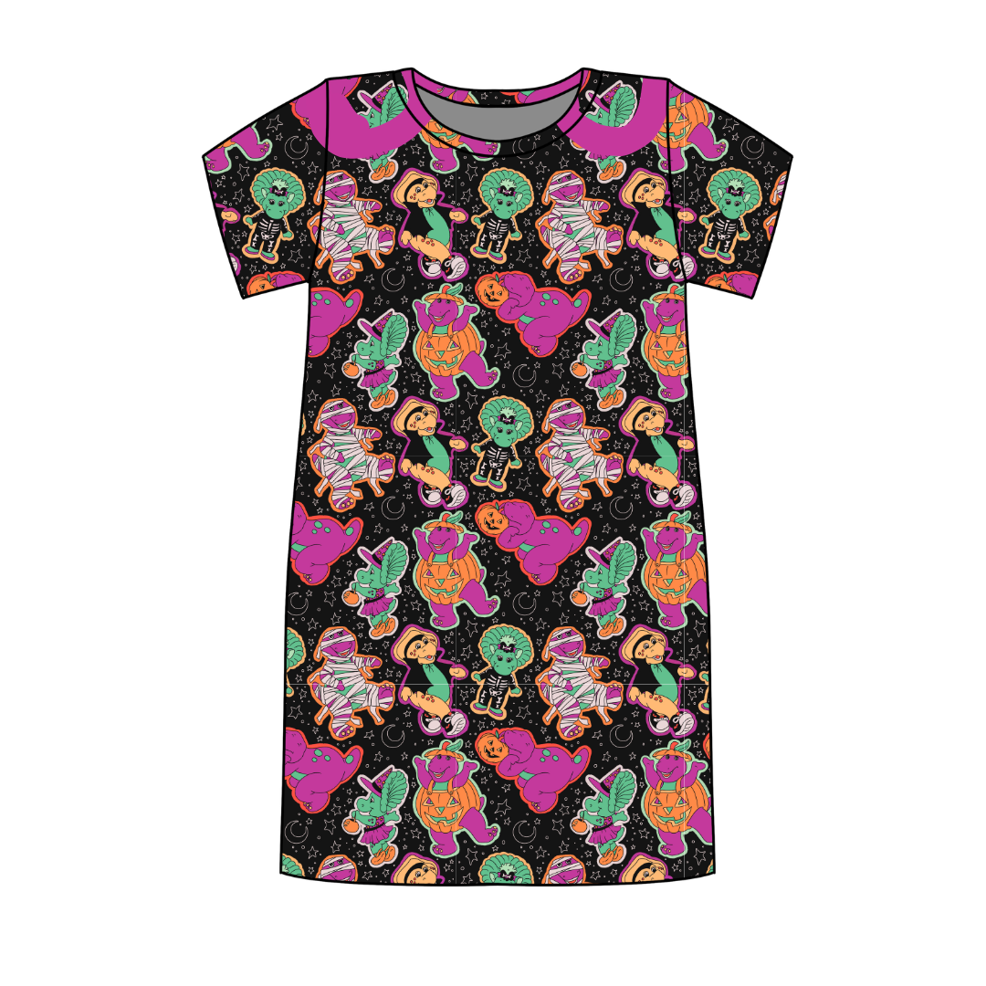 Dino Boo Bash Poppy Oversized Sleep Shirt Bamboo - Pre Order