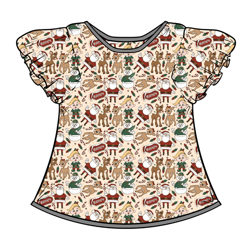 Red Nose Wynn Flutter Sleeve Top - Bamboo - Pre Order - Christmas Special