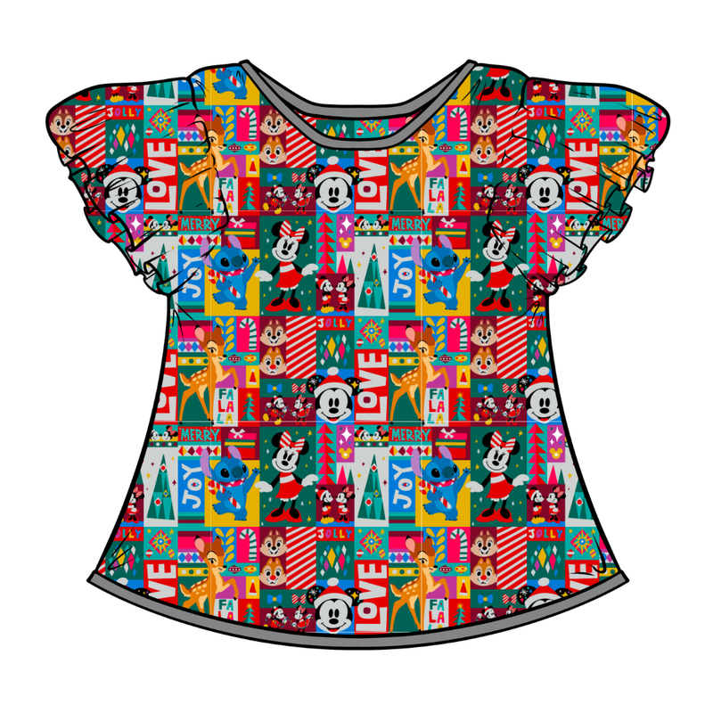Jolly Patchwork Wynn Flutter Sleeve Top - Bamboo - Pre Order - Christmas Special
