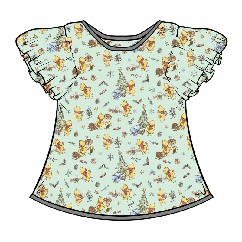 Woodland Christmas Wishes Wynn Flutter Sleeve Top - Bamboo - Pre Order - Christmas Special