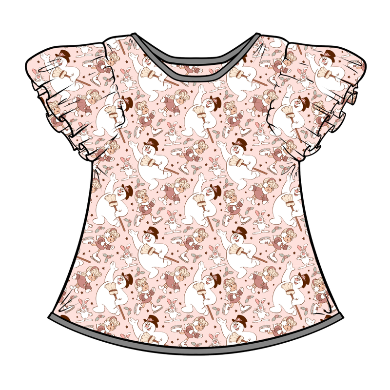 Jolly Snowman - Pink Wynn Flutter Sleeve Top - Bamboo - Pre Order - Christmas Special
