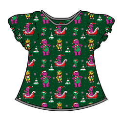 Dino Days of Christmas Wynn Flutter Sleeve Top - Bamboo - Pre Order - Christmas Special