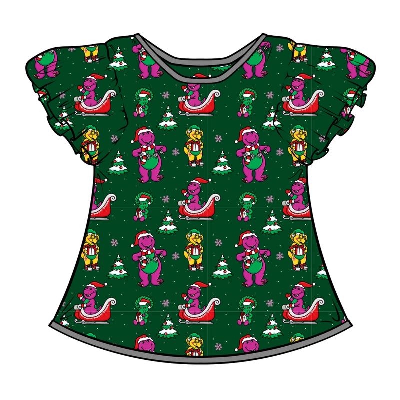 Dino Days of Christmas Wynn Flutter Sleeve Top - Bamboo - Pre Order - Christmas Special