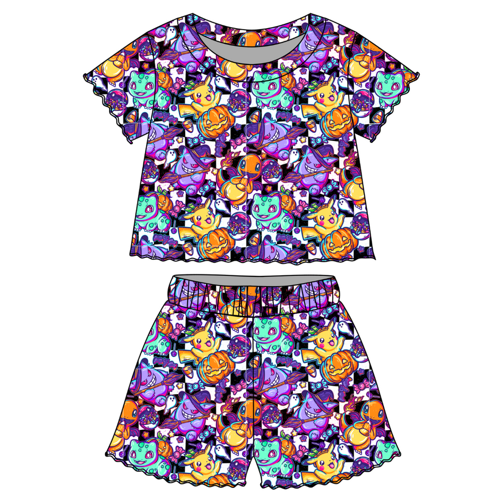 Pocket Monster - Orchid Ruffle Short Sleeve Short Set Bamboo - PRE ORDER