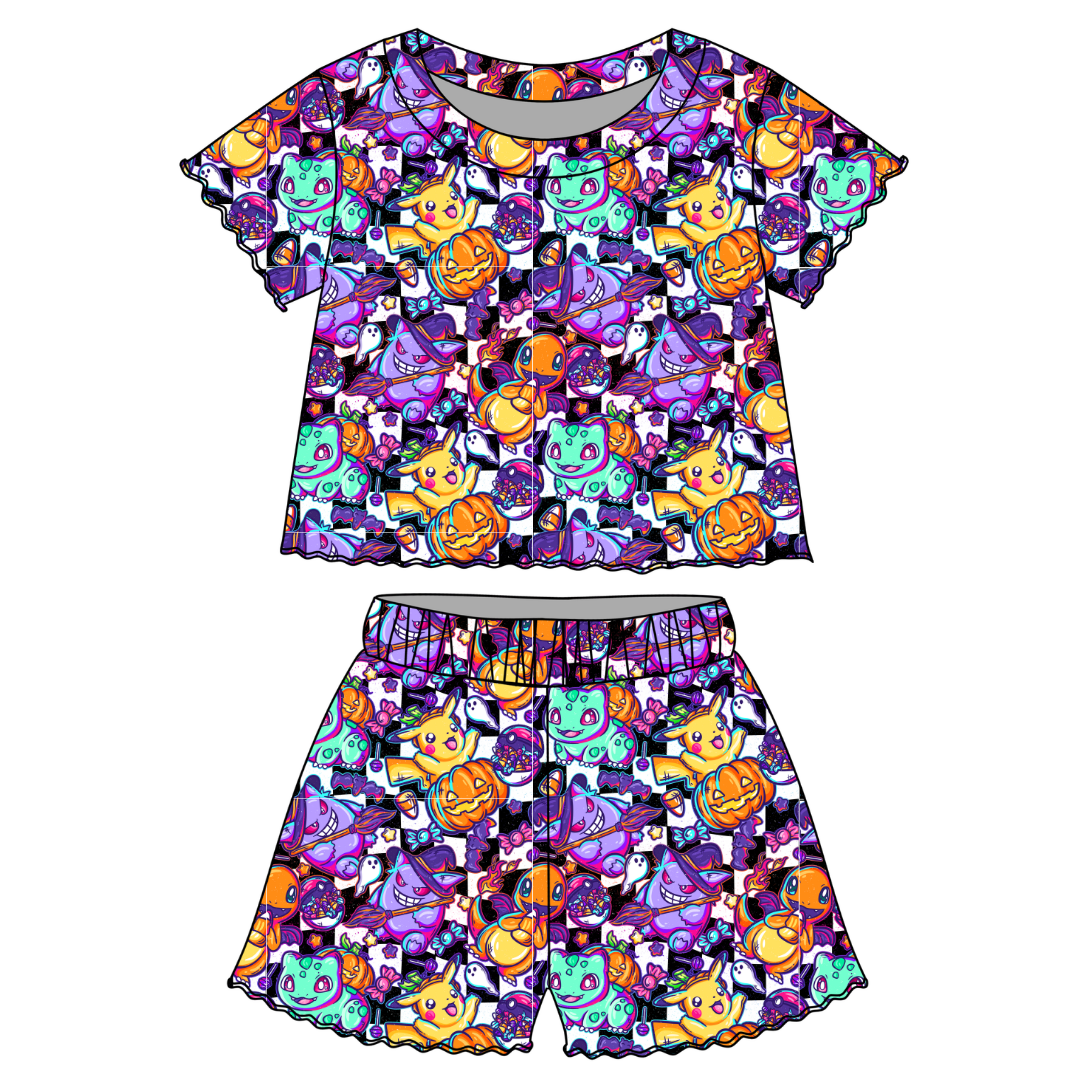 Pocket Monster - Orchid Ruffle Short Sleeve Short Set Bamboo - PRE ORDER