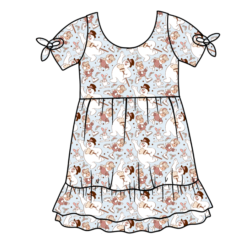 Jolly Snowman - Blue Serenity Short Sleeve Lounge Dress - Bamboo - Pre Order - Christmas Special