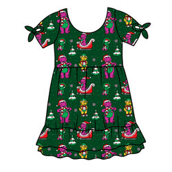 Dino Days of Christmas Serenity Short Sleeve Lounge Dress - Bamboo - Pre Order - Christmas Special