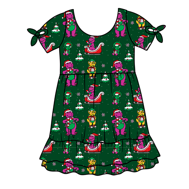 Dino Days of Christmas Serenity Short Sleeve Lounge Dress - Bamboo - Pre Order - Christmas Special