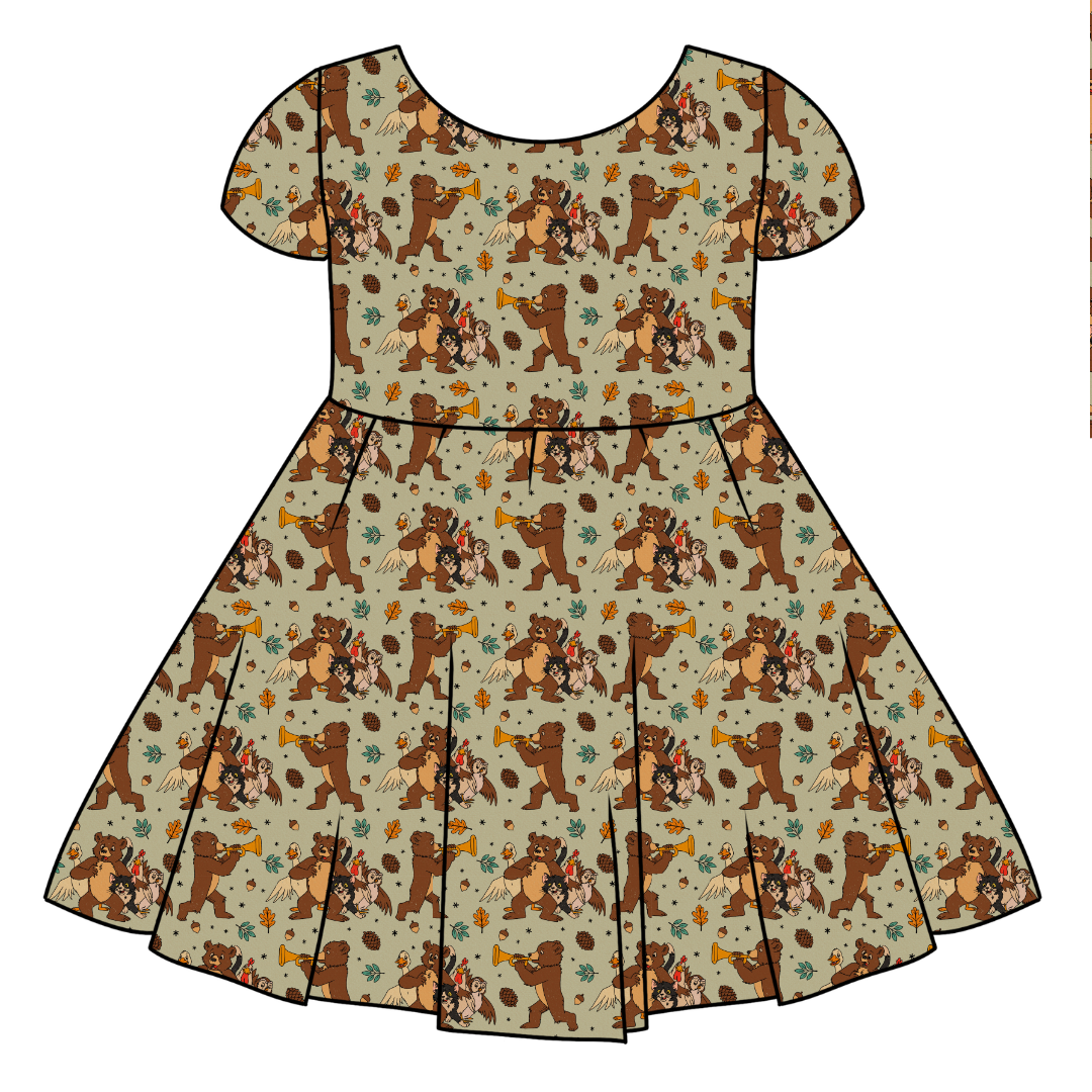 Woodland Melody Honey Girl's Twirl Dress Bamboo - PRE ORDER