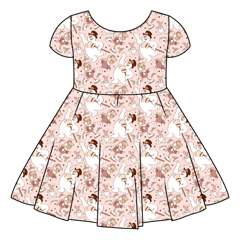 Jolly Snowman - Pink Honey Twirl Dress - Bamboo - Pre Order - Christmas Special