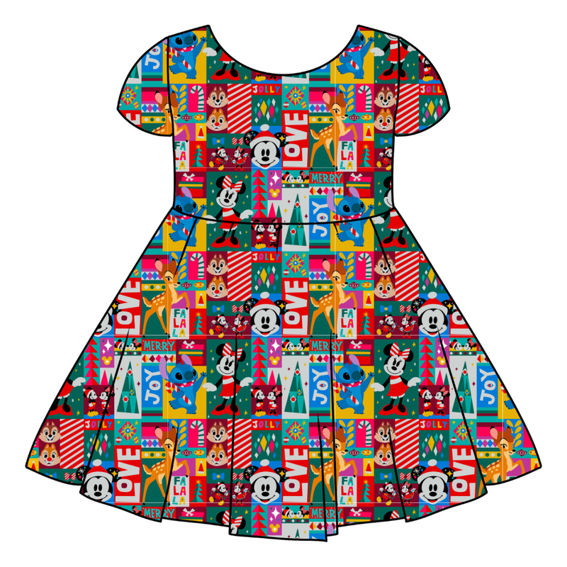 Jolly Patchwork Honey Twirl Dress - Bamboo - Pre Order - Christmas Special