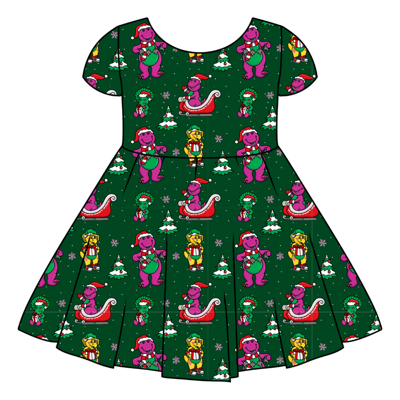 Dino Days of Christmas Honey Twirl Dress - Bamboo - Pre Order - Christmas Special