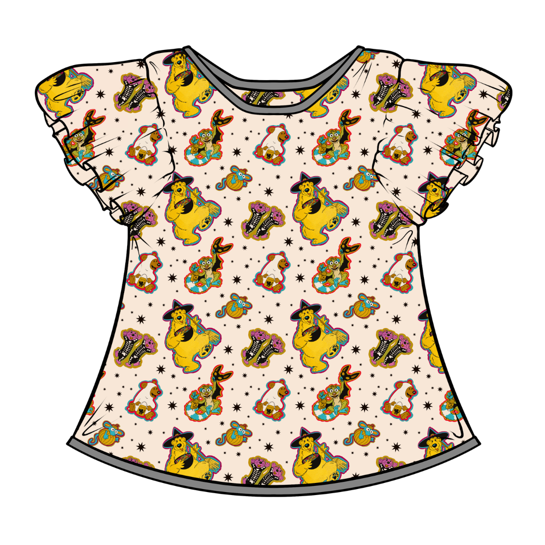 Halloween Bear Moon Short Sleeve Flutter Bamboo Shirt - PRE ORDER