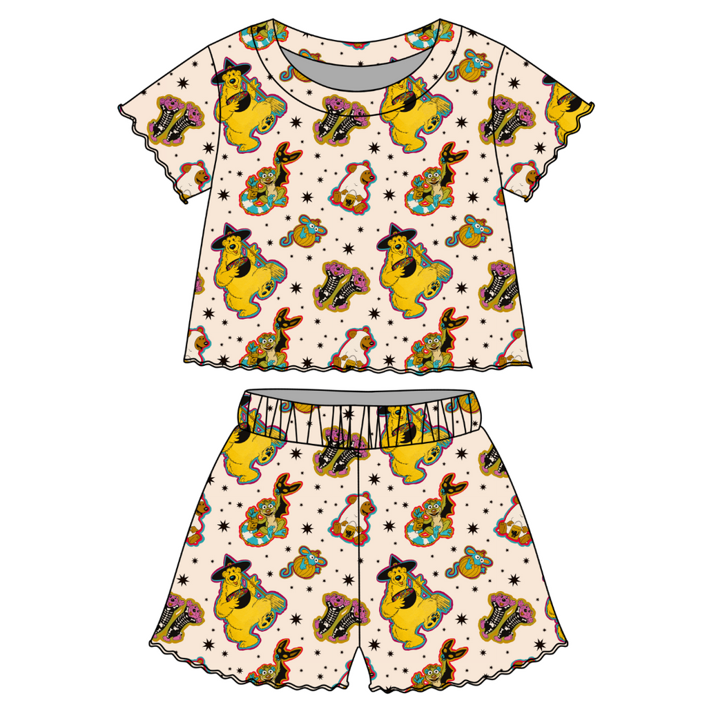 Halloween Bear - Orchid Ruffle Short Sleeve Short Set Bamboo - PRE ORDER