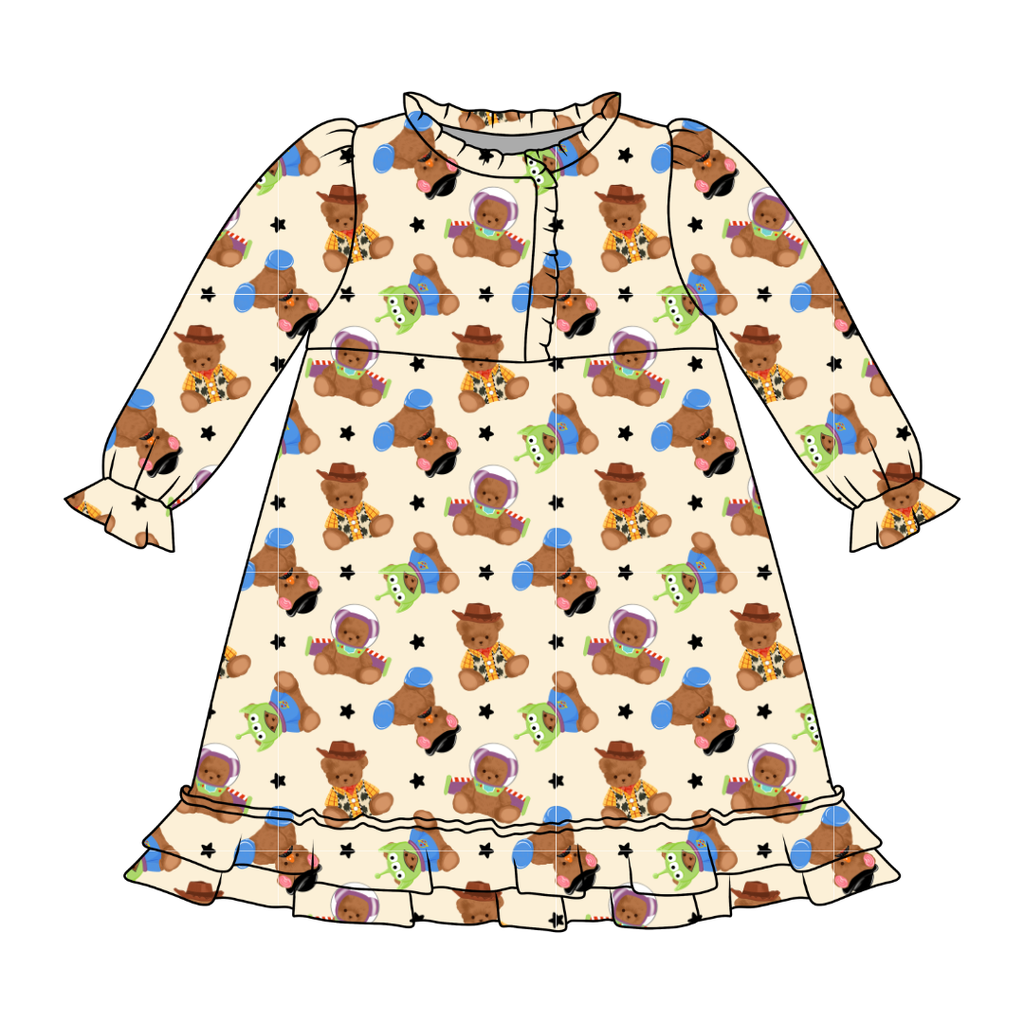 Toy Box Besties Emerald Bamboo Long Sleeve Lounge Dress - PRE ORDER