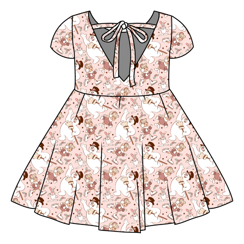 Jolly Snowman - Pink Honey Twirl Dress - Bamboo - Pre Order - Christmas Special