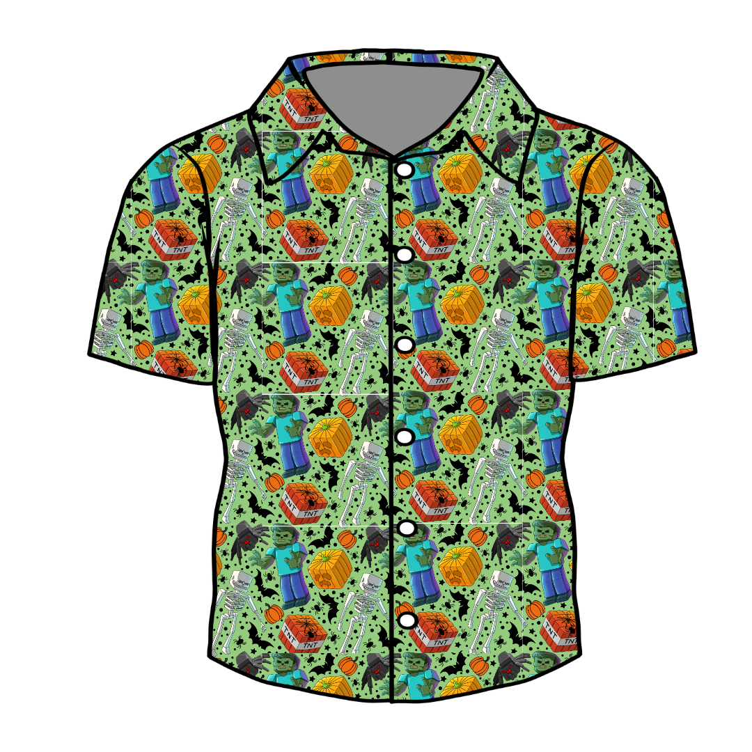 Pixel Pumpkin Patch - Twilight Men's Button Down Bamboo - Pre Order