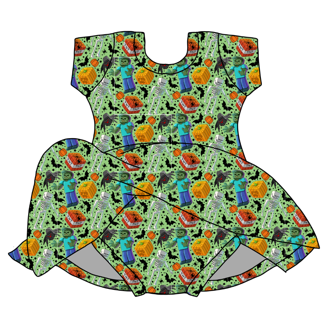 Pixel Pumpkin Patch - Chic Short sleeve Skirted Leotard Knit - PRE ORDER