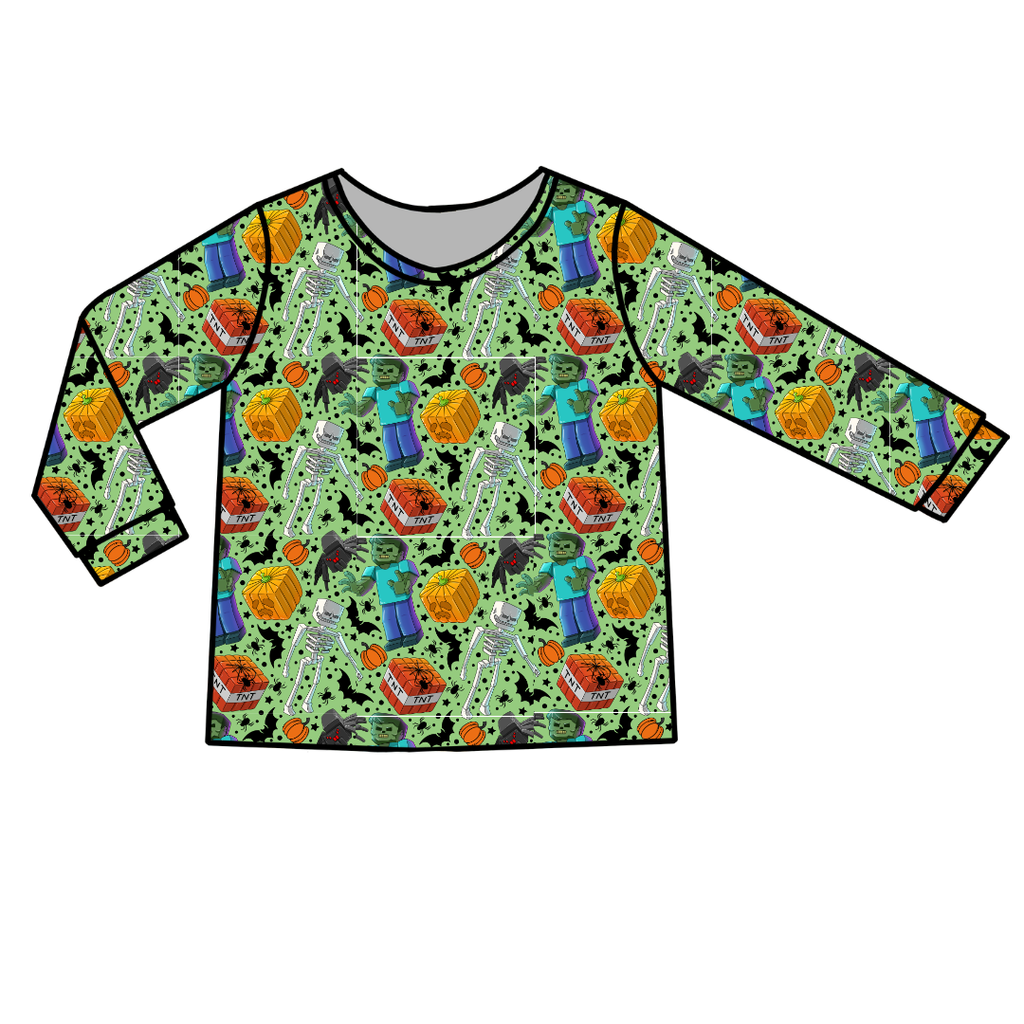 Pixel Pumpkin Patch - Ruby Long Sleeve Bamboo Shirt - Pre Order