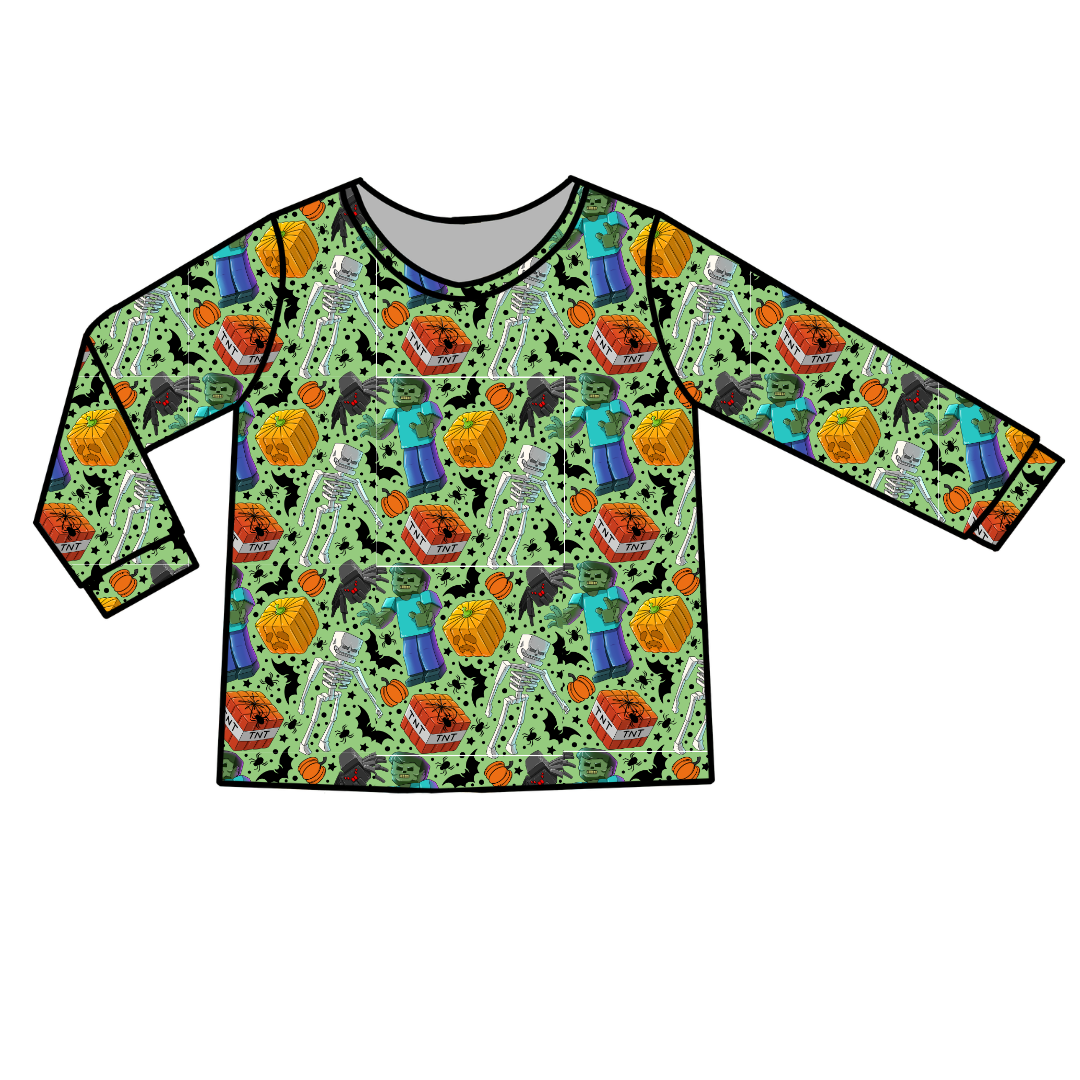 Pixel Pumpkin Patch - Ruby Long Sleeve Bamboo Shirt - Pre Order