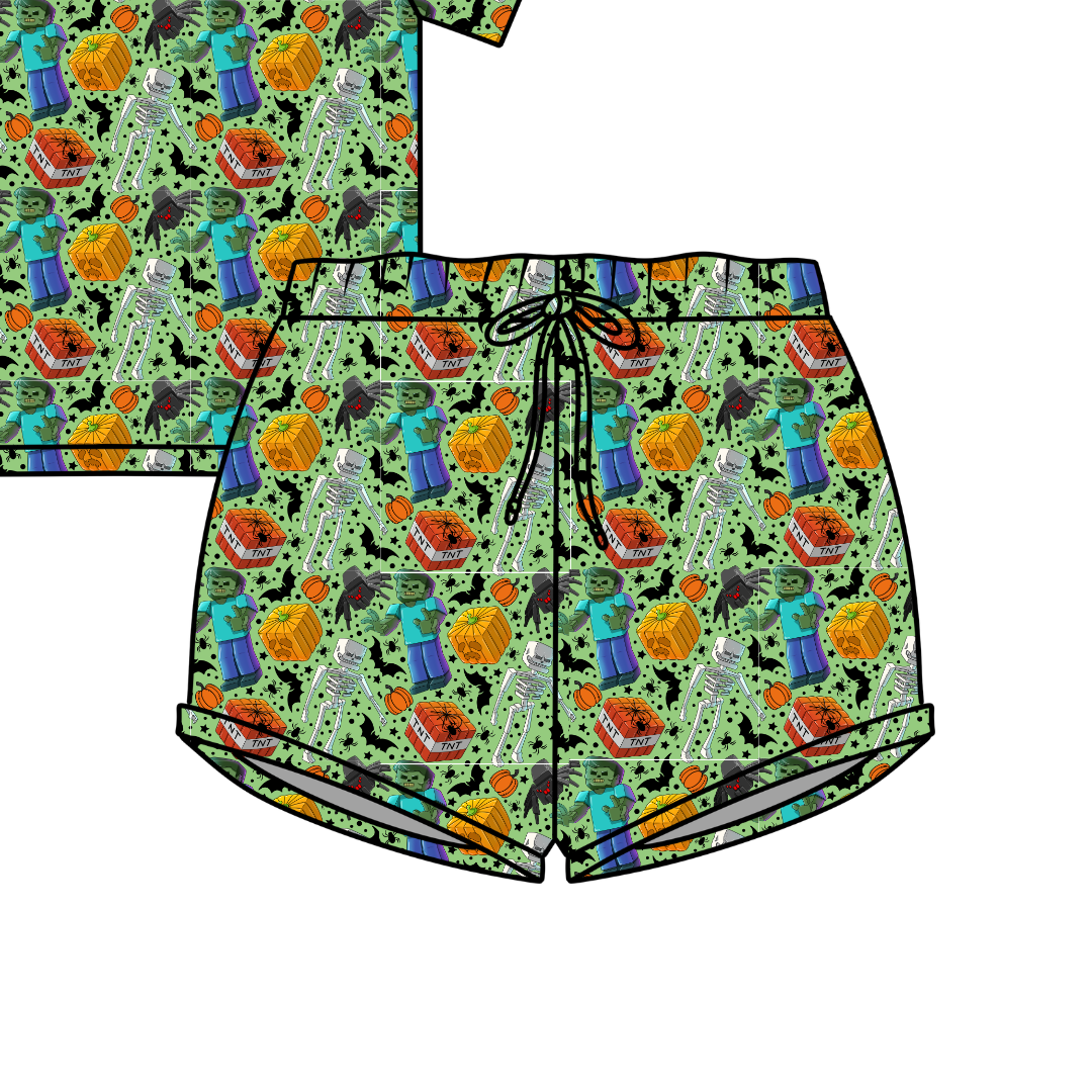 Pixel Pumpkin Patch Jazzy Adult Pajama Bamboo Shorts - Pre Order