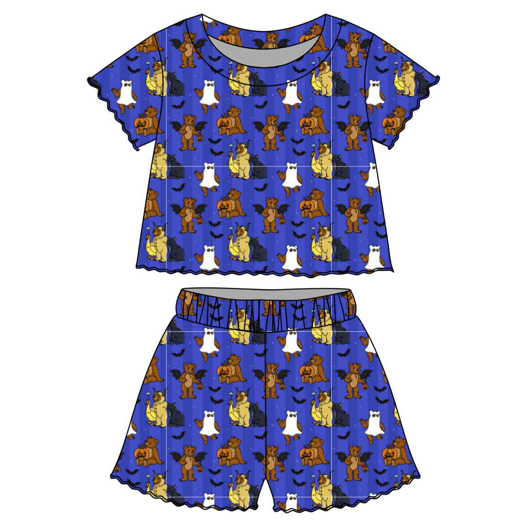 Goblin Night - Orchid Ruffle Short Sleeve Short Set Bamboo - PRE ORDER
