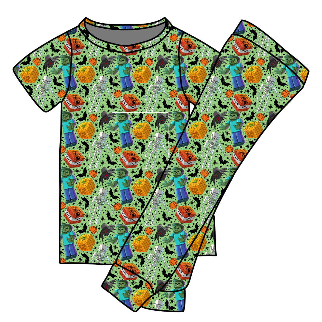 Pixel Pumpkin Patch Cozy Bamboo Short Sleeve Pants Set - PRE ORDER